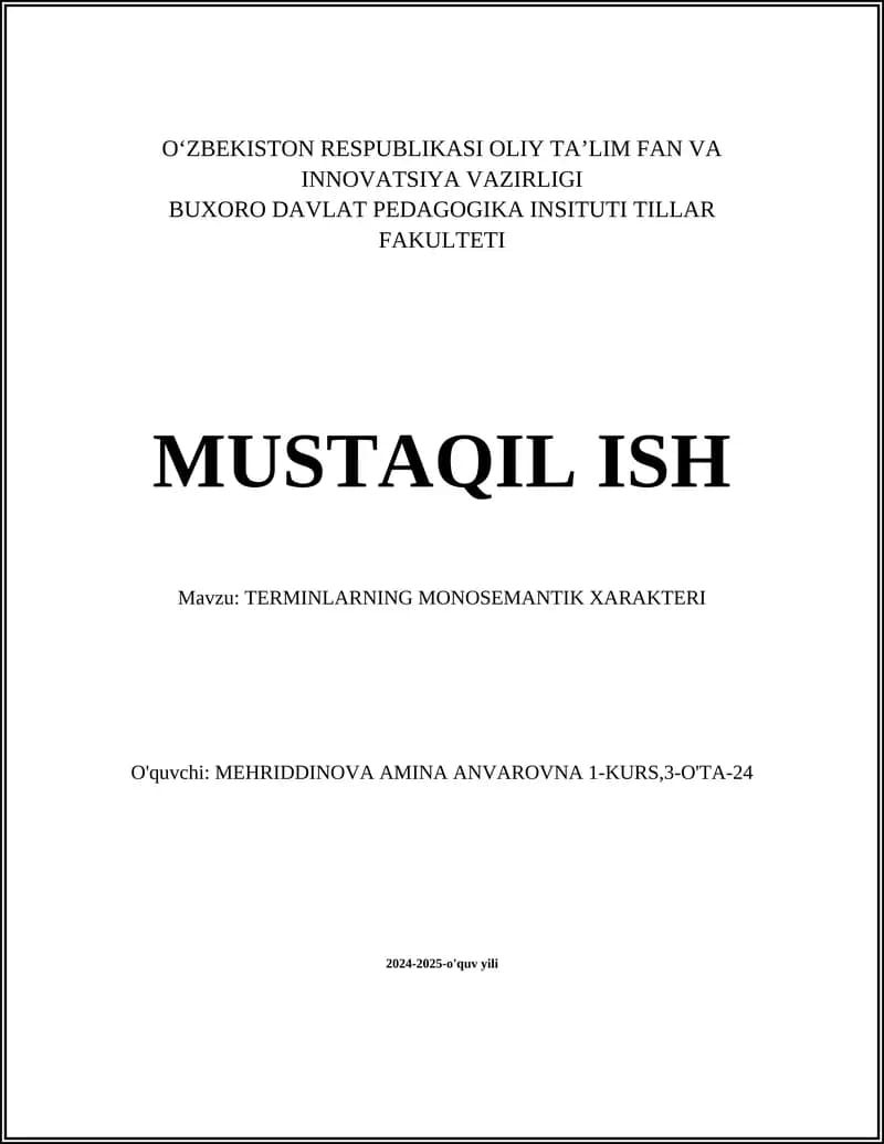 TERMINLARNING MONOSEMANTIK XARAKTERI