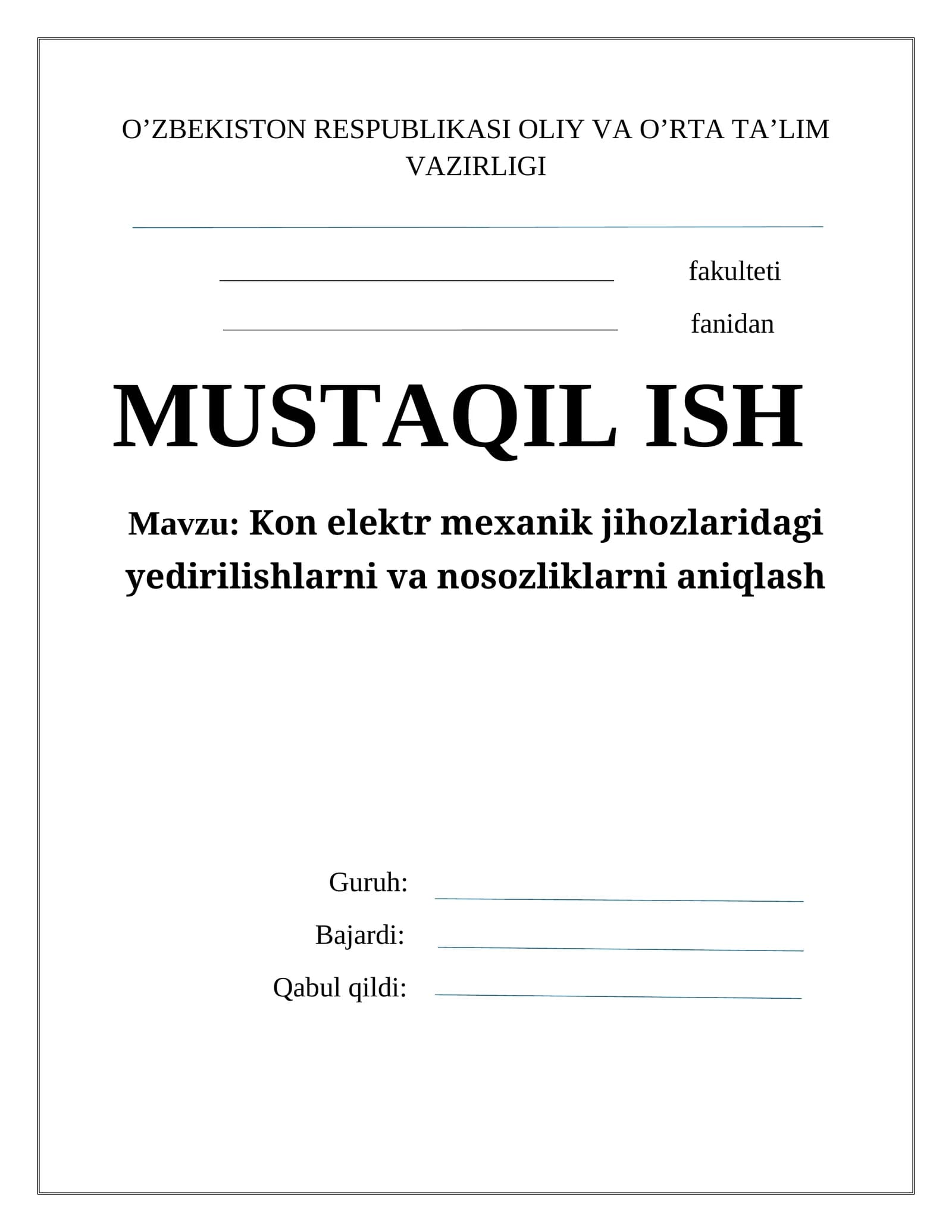 Kon elеktr mехanik jihozlaridagi yedirilishlarni va nosozliklarni aniqlash