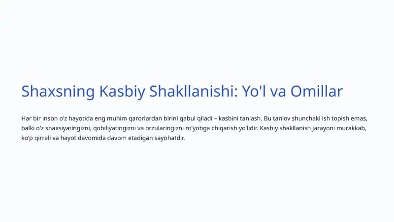 Kasbiy Shakllanish