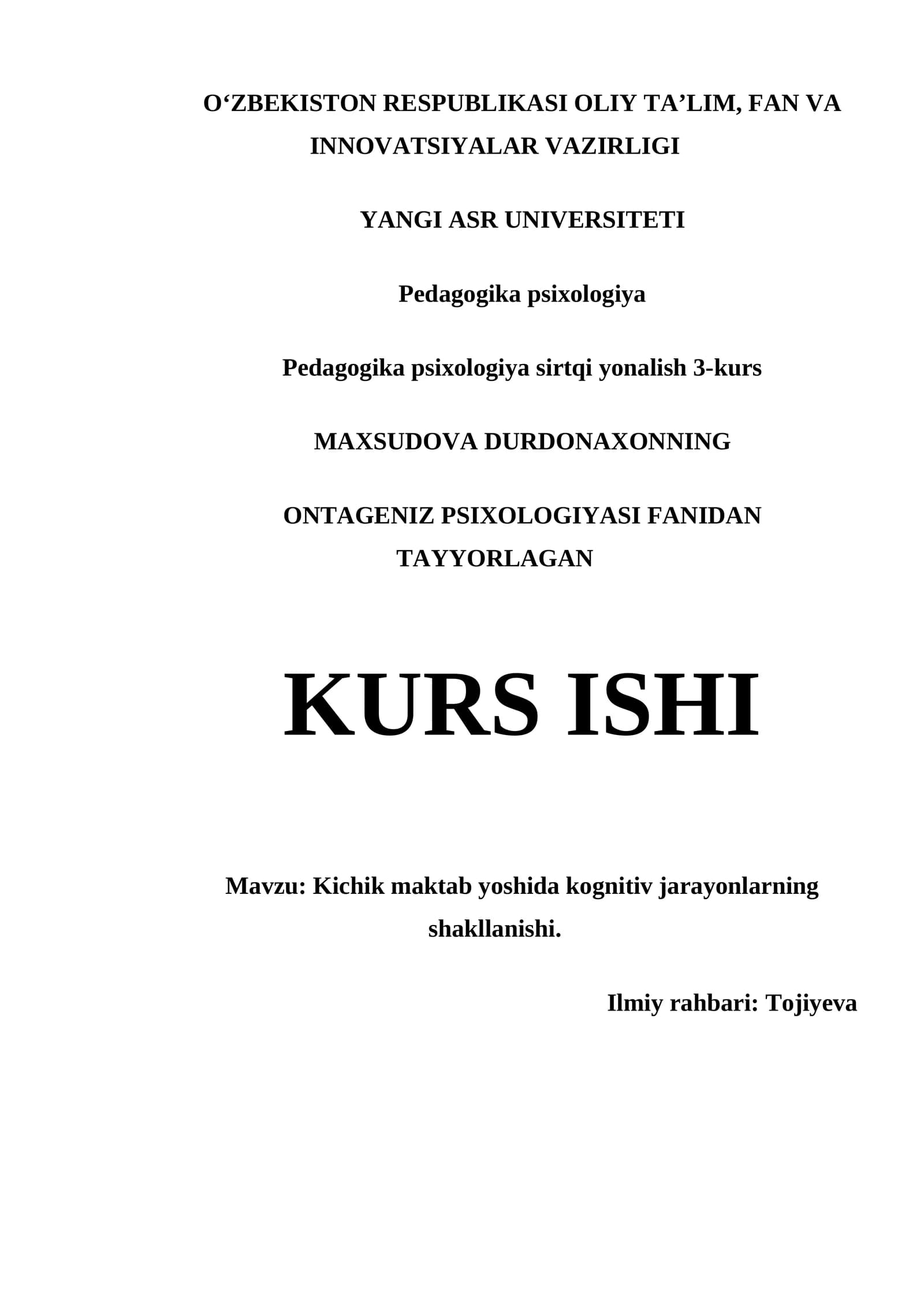 Kichik maktab yoshida kognitiv jarayonlarning shakllanishi