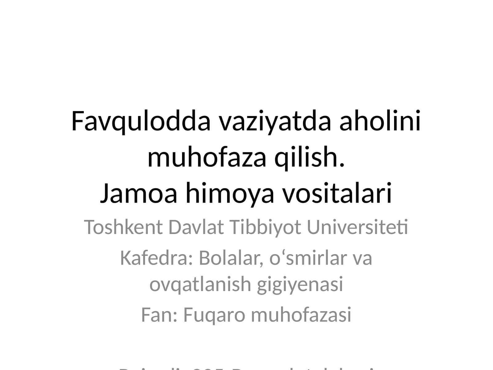 Favqulodda vaziyatda aholini muhofaza qilish