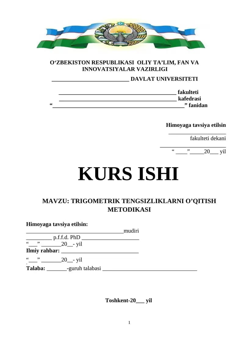 TRIGOMETRIK TENGSIZLIKLARNI O’QITISH METODIKASI