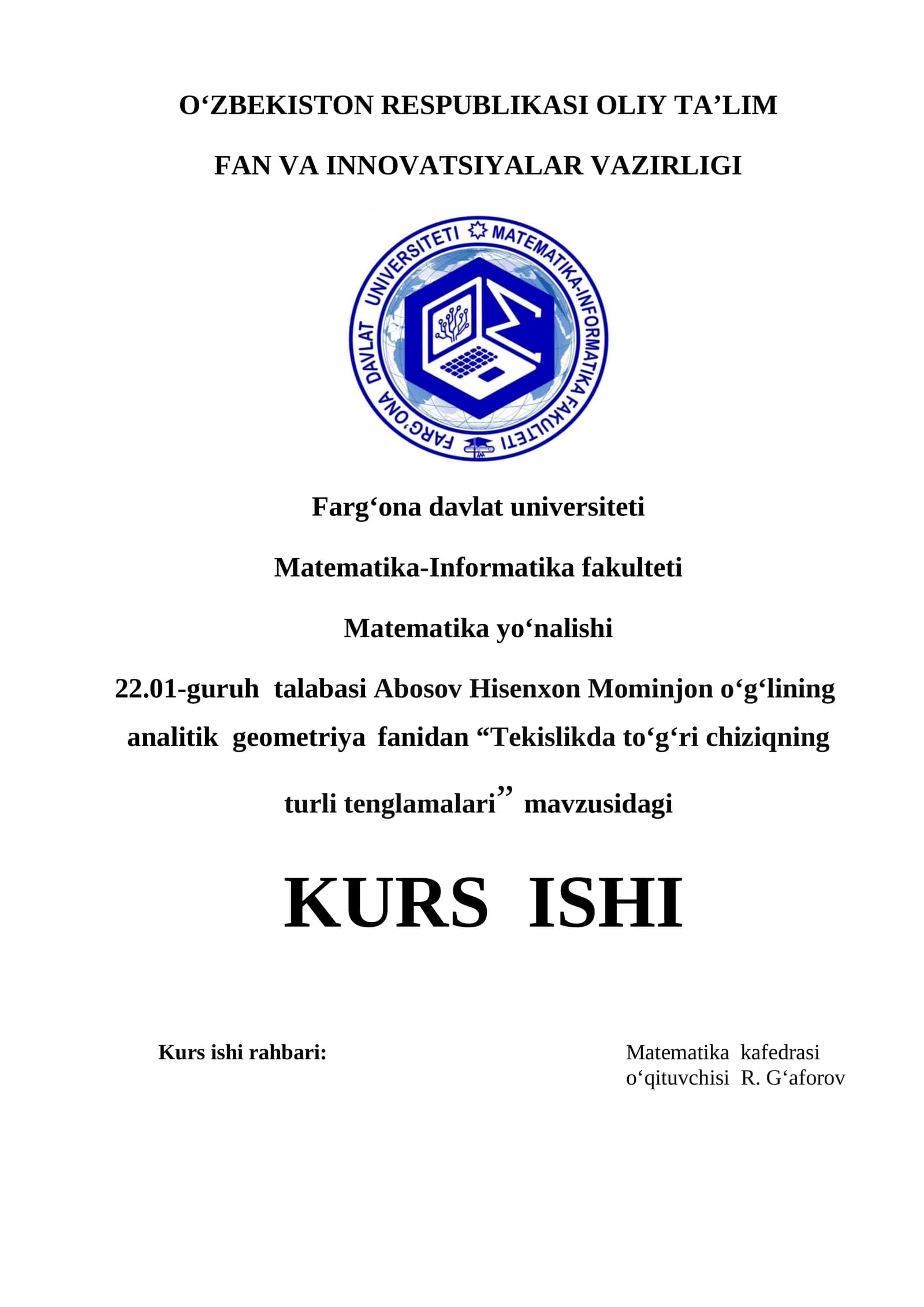 Tekislikda to‘g‘ri chiziqning turli tenglamalari
