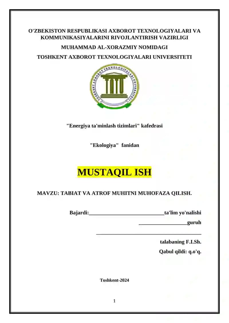 Tabiat va Atrof Muhitni Muhofoza Qilish