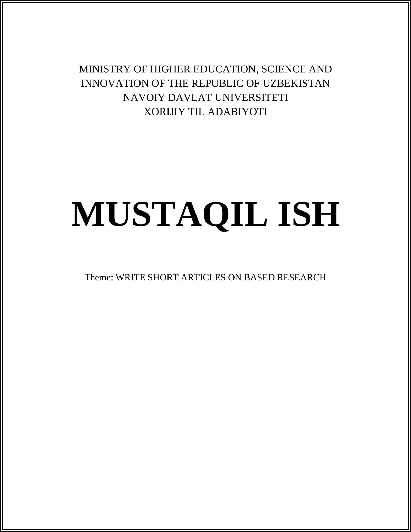 XORIJIY TIL ADABIYOTI MUSTAQIL ISH
