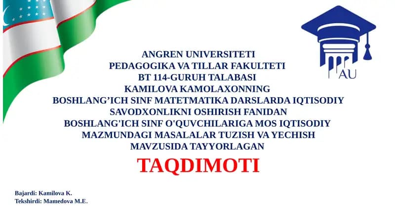 Boshlang‘ich Sinf Iqtisodi Masalalar