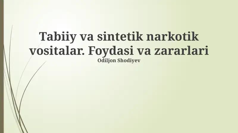 Narkotik moddalar: Ta'rif, Tasnif va Manbalar