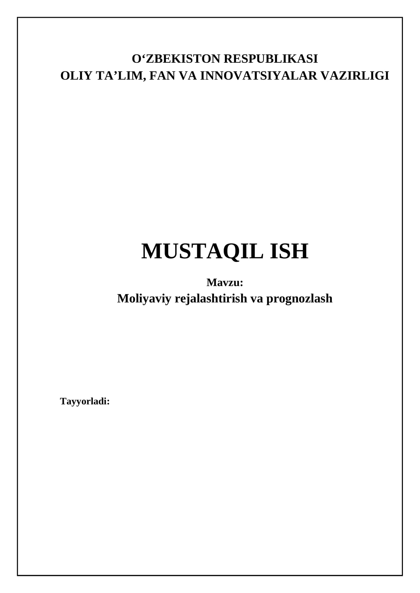 Moliyaviy rejalashtirish va prognozlash asoslari