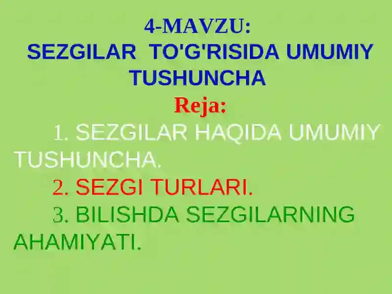 SEZGILAR TO'G'RISIDA UMUMIY TUSHUNCHA