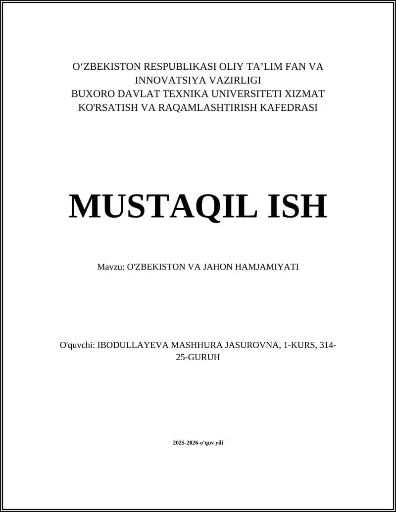 O'ZBEKISTON VA JAHON HAMJAMIYATI