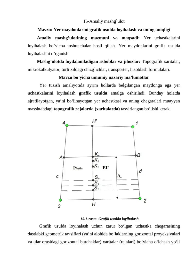 Yer maydonlarini grafik usulda loyihalash va uning aniqligi