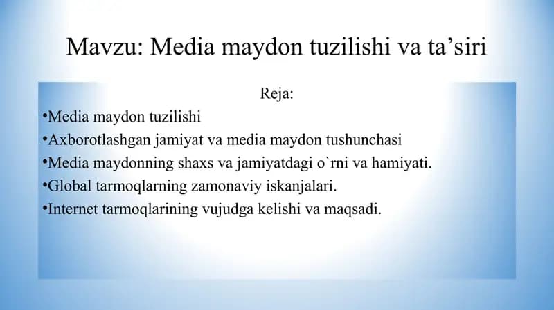 Media maydon tuzilishi va ta’siri