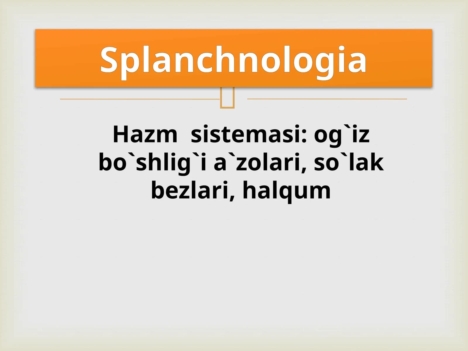 Hazm  sistemasi: og`iz bo`shlig`i a`zolari, so`lak bezlari, halqum