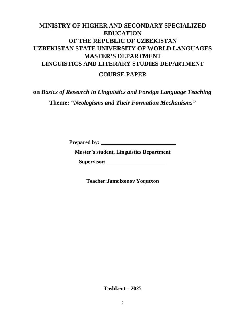 Basics of Research in Linguistics and Foreign Language Teaching
