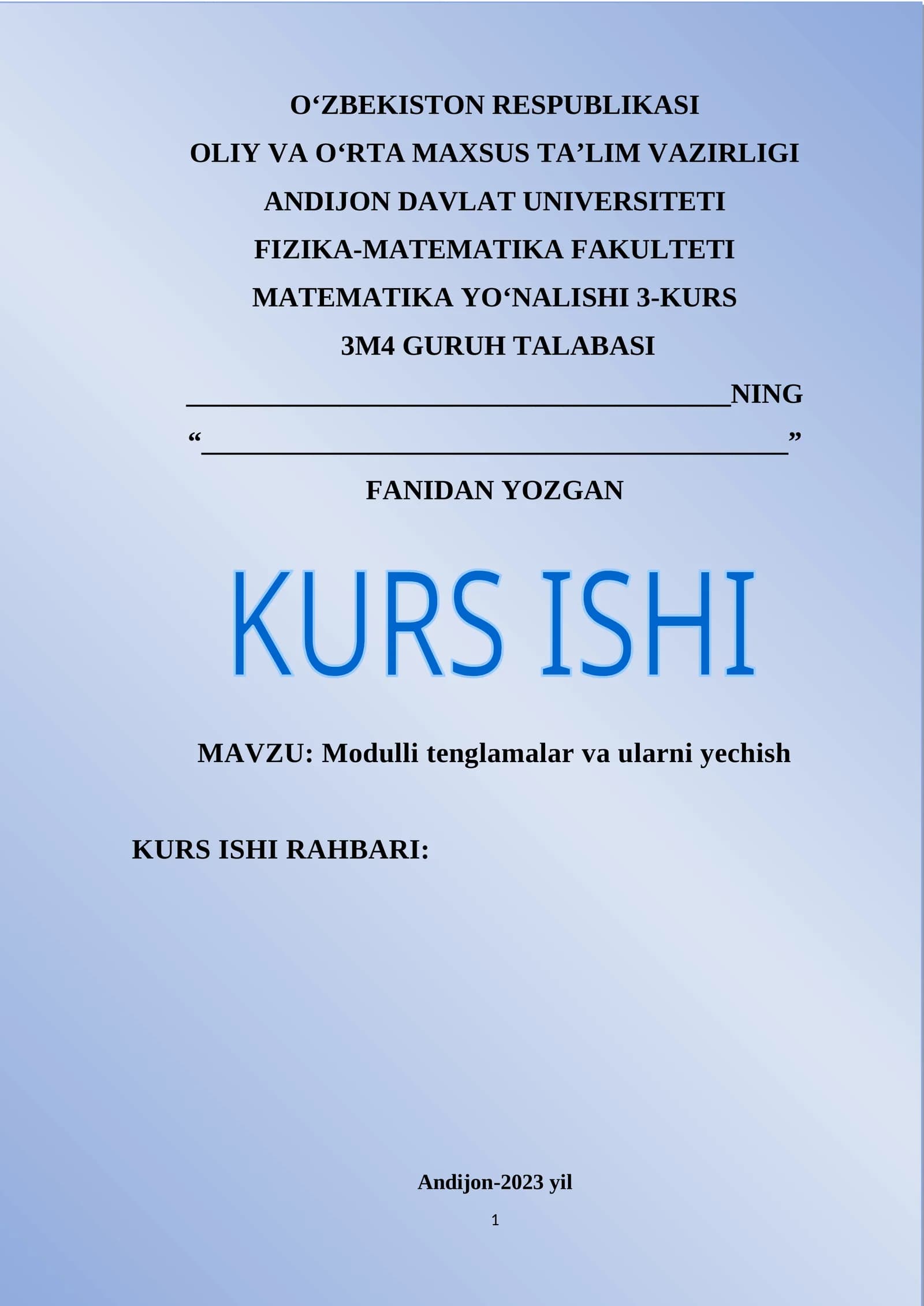 Modulli tenglamalar va ularni yechish