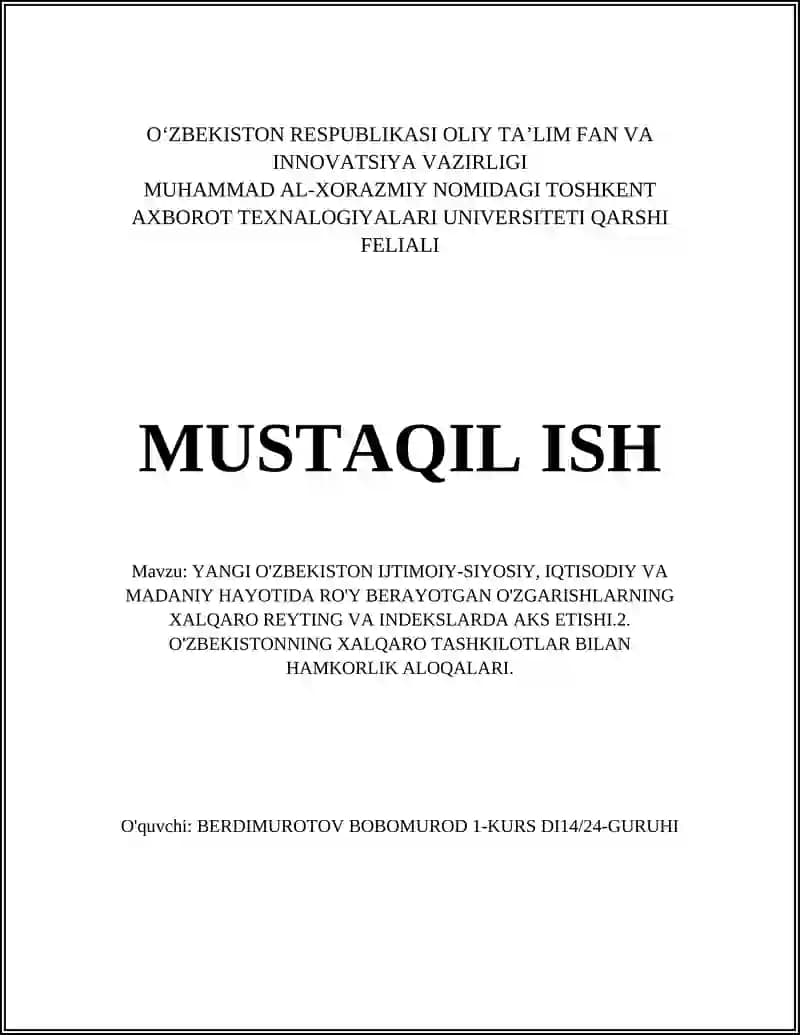 Yangi O'zbekiston Ijtimoiy-Siyosiy va Iqtisodiy O'zgarishlar