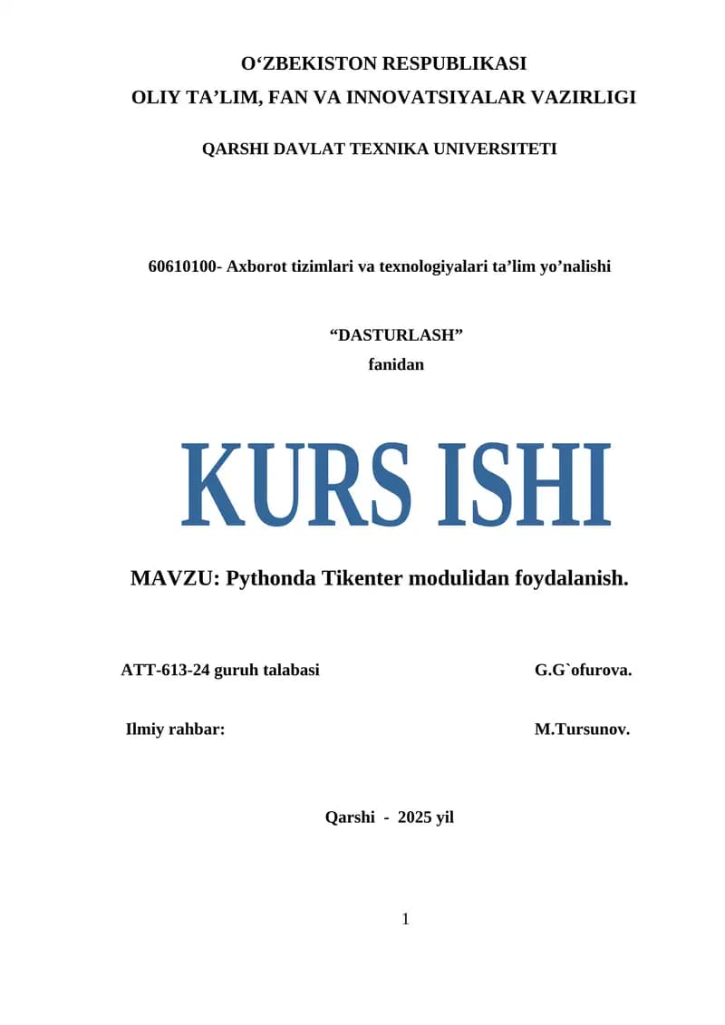 Pythonda Tikenter modulidan foydalanish