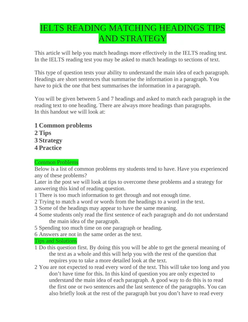 IELTS READING MATCHING HEADINGS TIPS AND STRATEGY