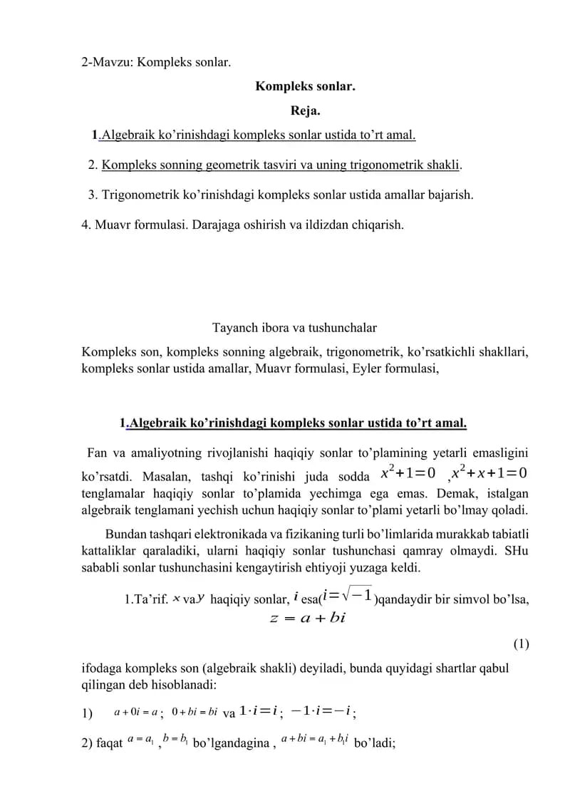 Kompleks sonlar.
