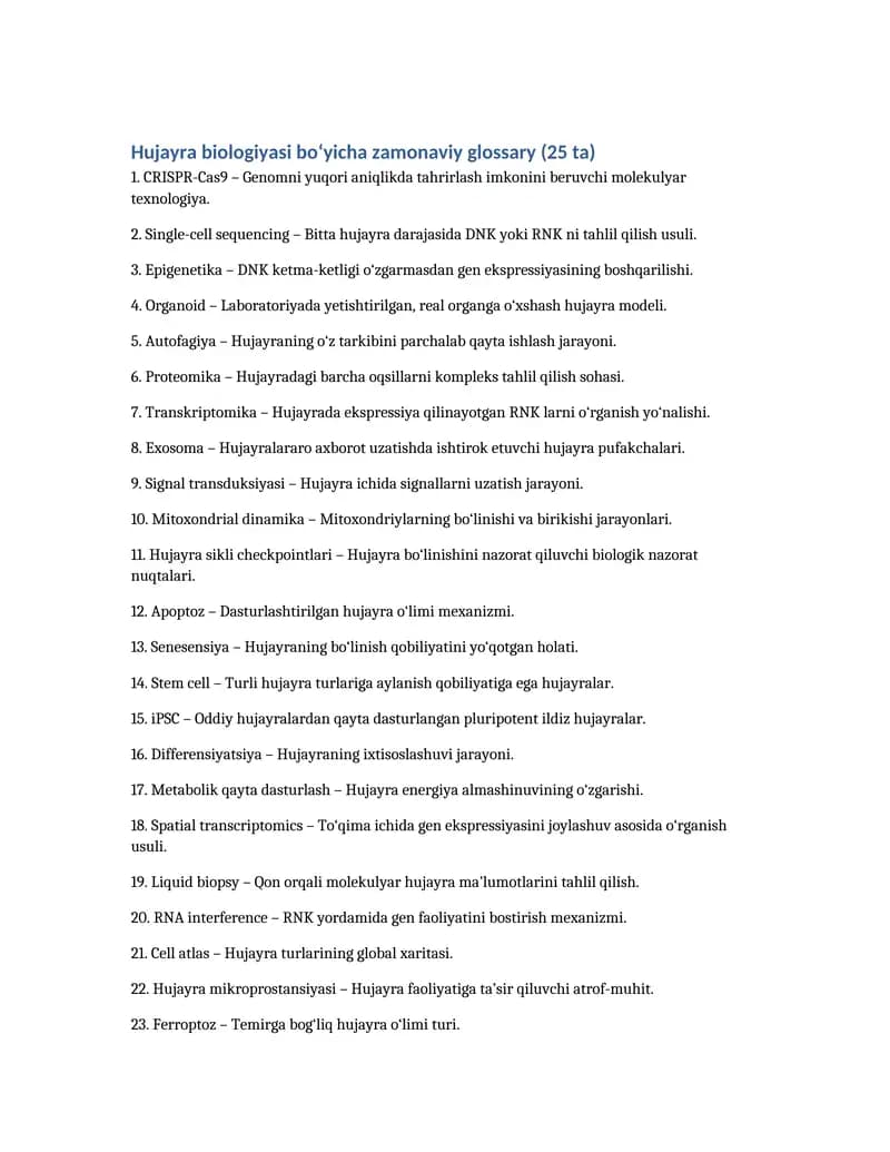 Hujayra biologiyasi zamonaviy glossary