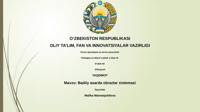 Badiiy asarda obrazlar sistemasi