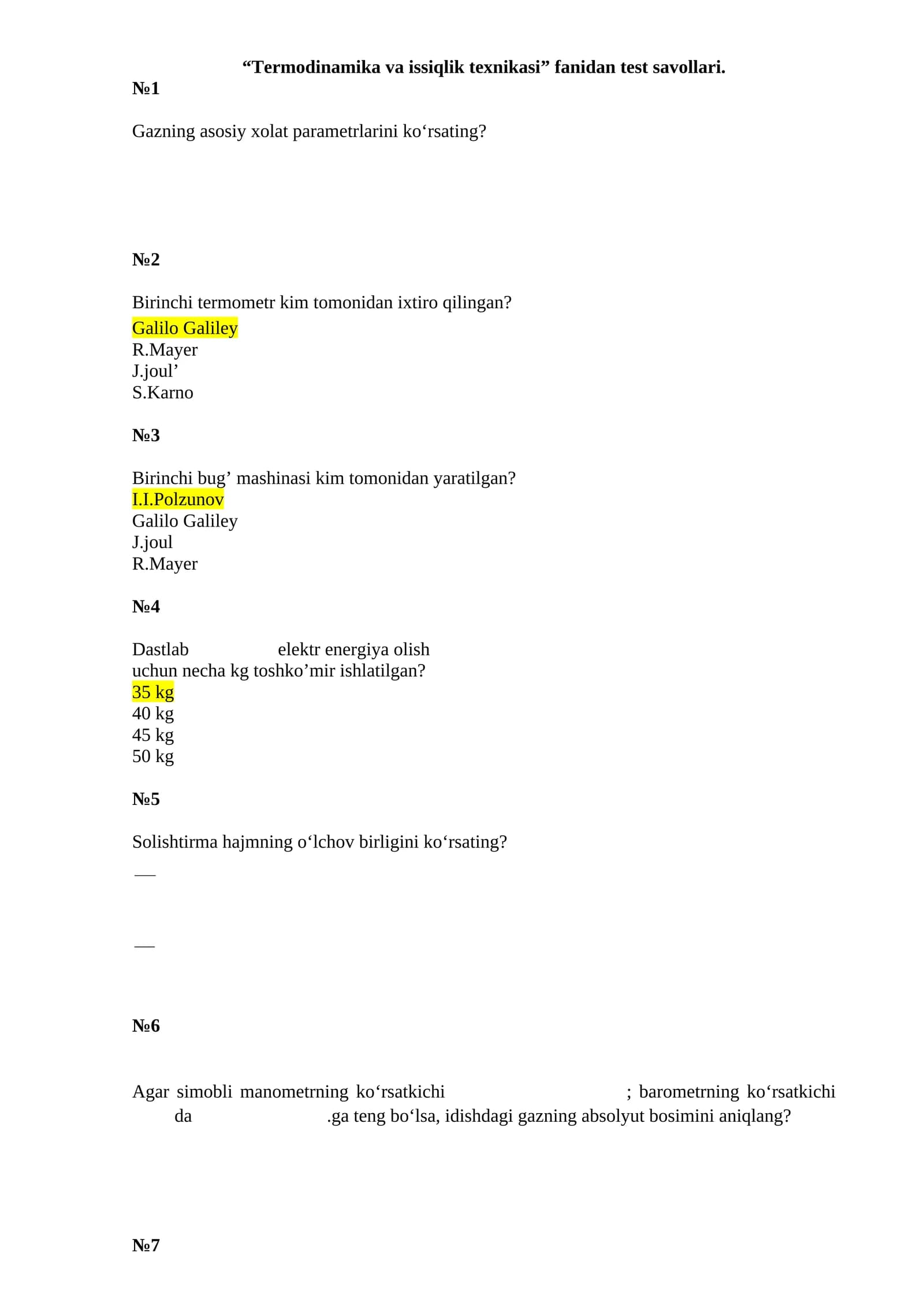 Termodinamika va issiqlik texnikasi