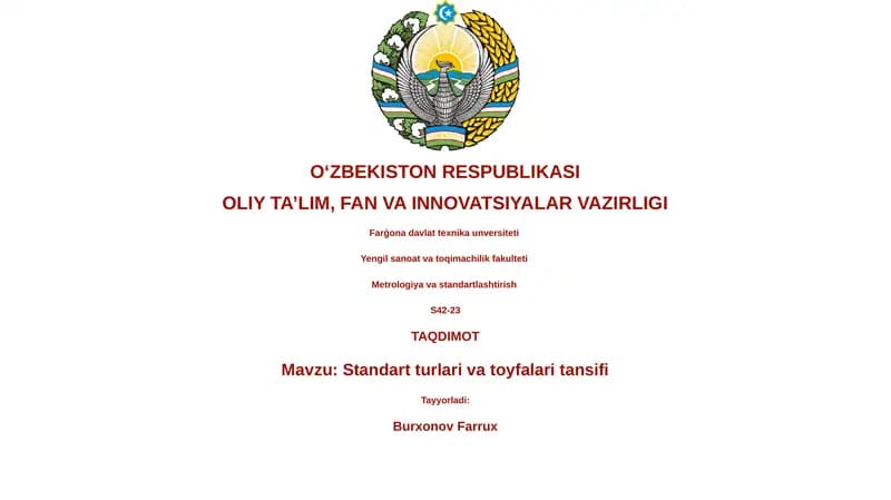 Standart turlari va toyfalari tansifi