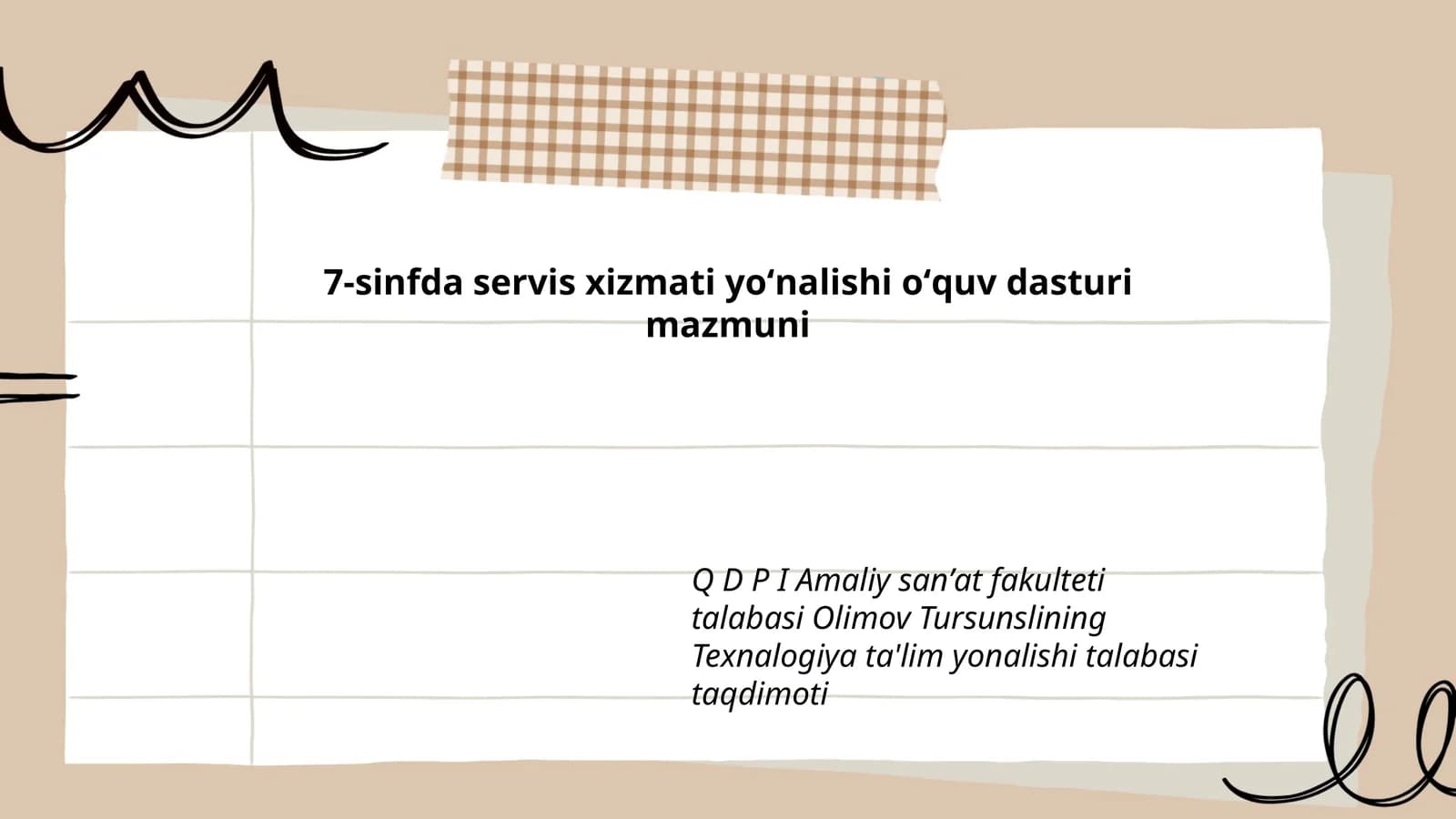 7-sinfda servis xizmati yoʻnalishi oʻquv dasturi mazmuni