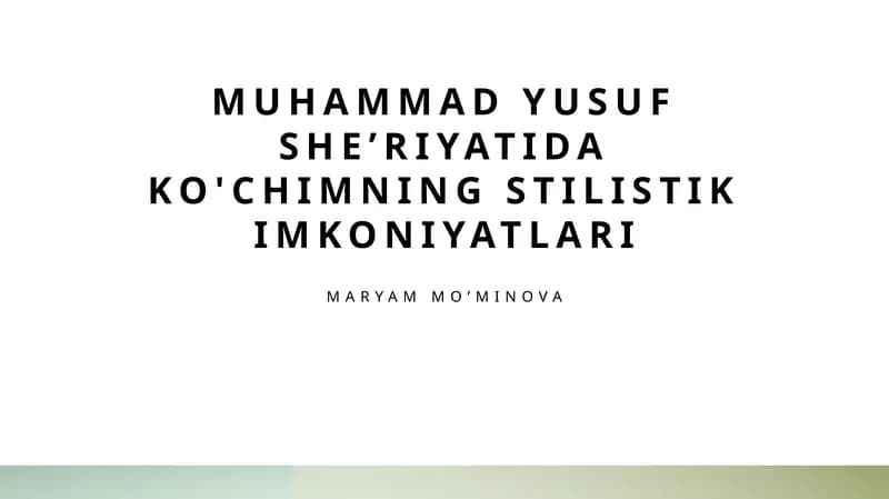 Muhammad Yusuf she’riyatida ko'chimning stilistik imkoniyatlari