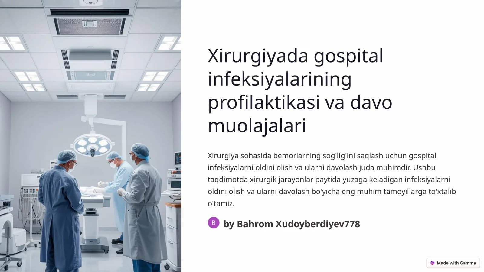 Xirurgiyada gospital infeksiyalarining profilaktikasi va davo muolajalari