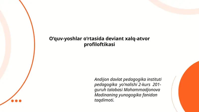 O‘quv-yoshlar o‘rtasida deviant xalq-atvor profiloftikasi
