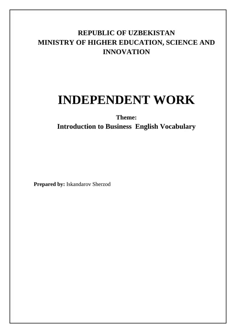 Introduction to Business English Vocabulary