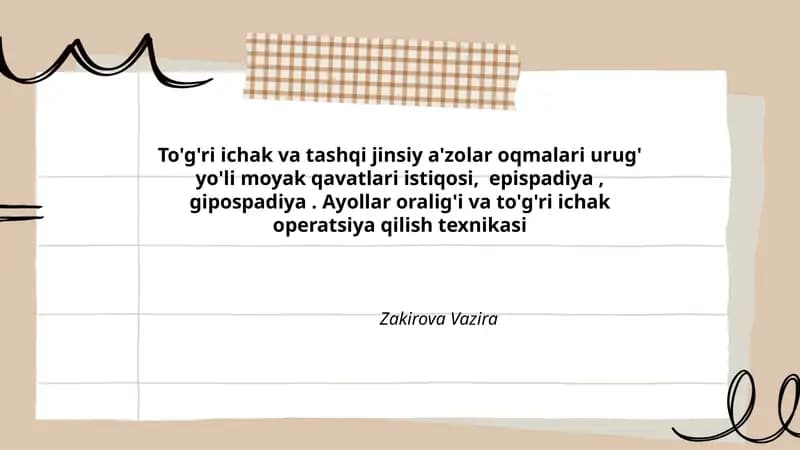 To'g'ri ichak va tashqi jinsiy a'zolar