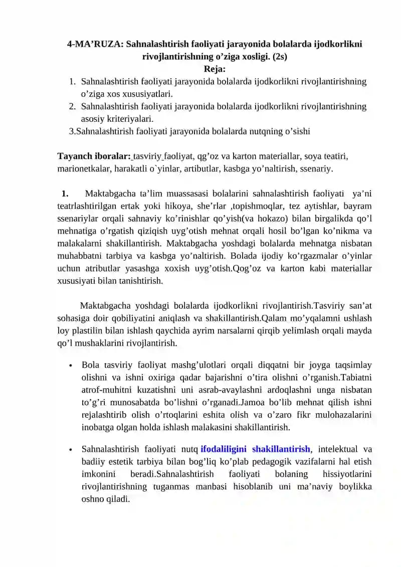Bola tasviriy faoliyat mashg’ul