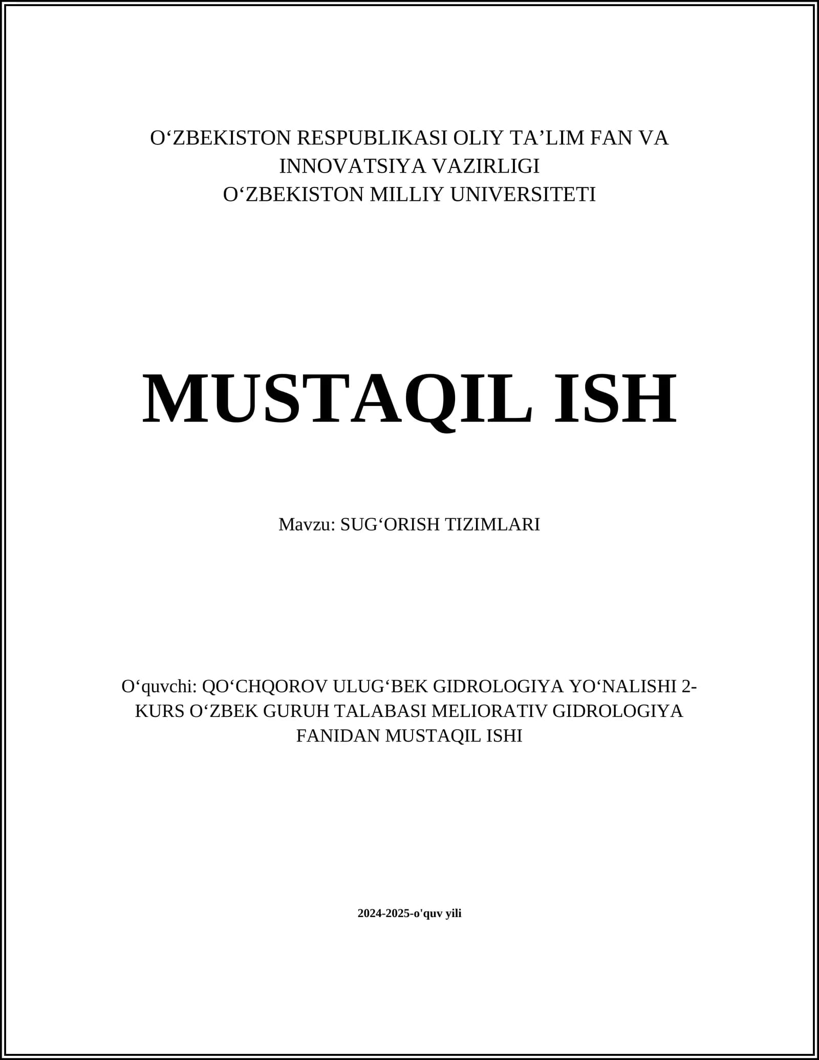 SUGʻORISH TIZIMLARI