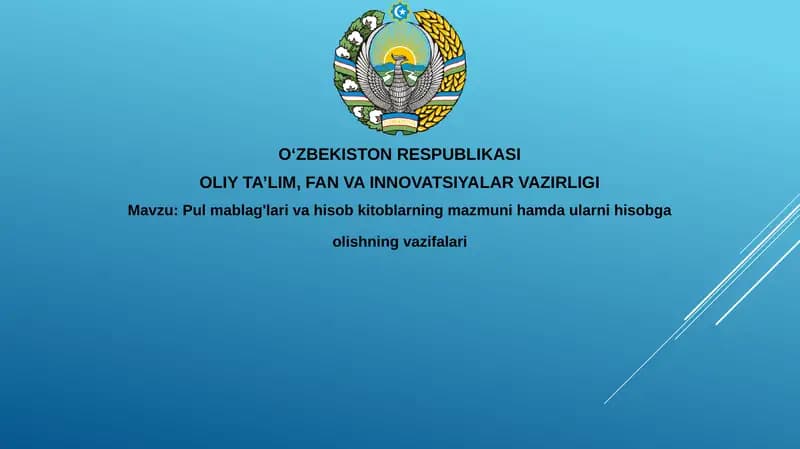 Pulmablag'larivahisobkitoblarningmazmunihamdaularnihisobgaolishningvazifalari