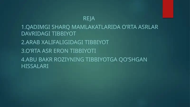 Qadimgi sharq mamlakatlarida o’rta asrlar davridagi tibbiyot