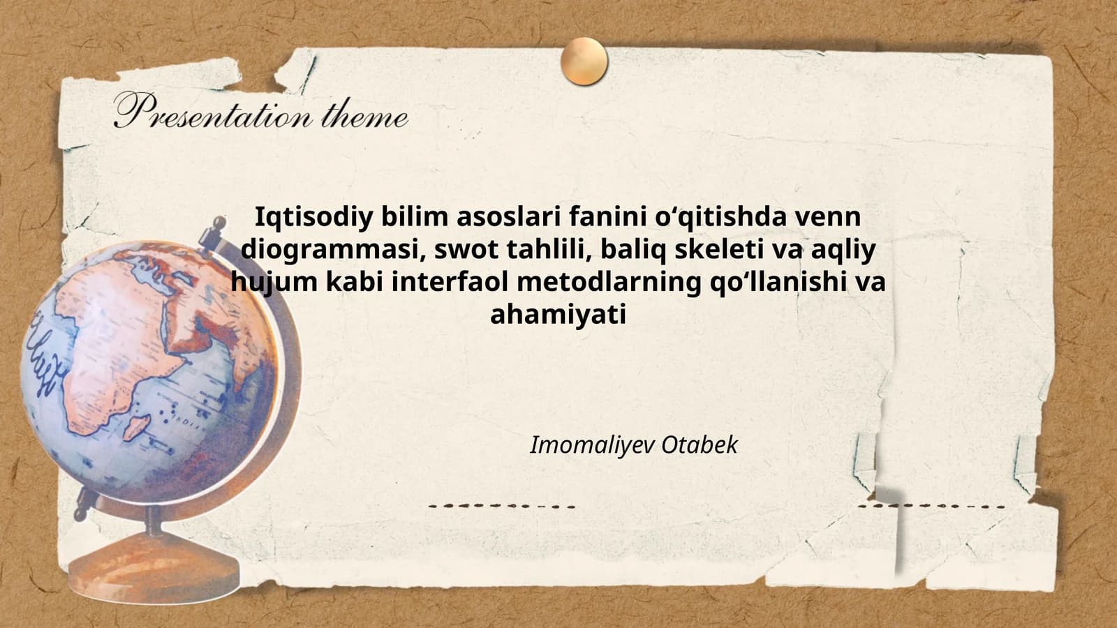 Iqtisodiy bilim asoslari fanini oʻqitishda venn diogrammasi, swot tahlili, baliq skeleti va aqliy hujum kabi interfaol metodlarning qoʻllanishi va ahamiyati