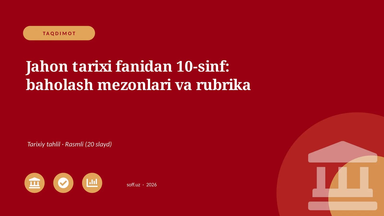 Jahon tarixi fanidan 10-sinf: baholash mezonlari va rubrika