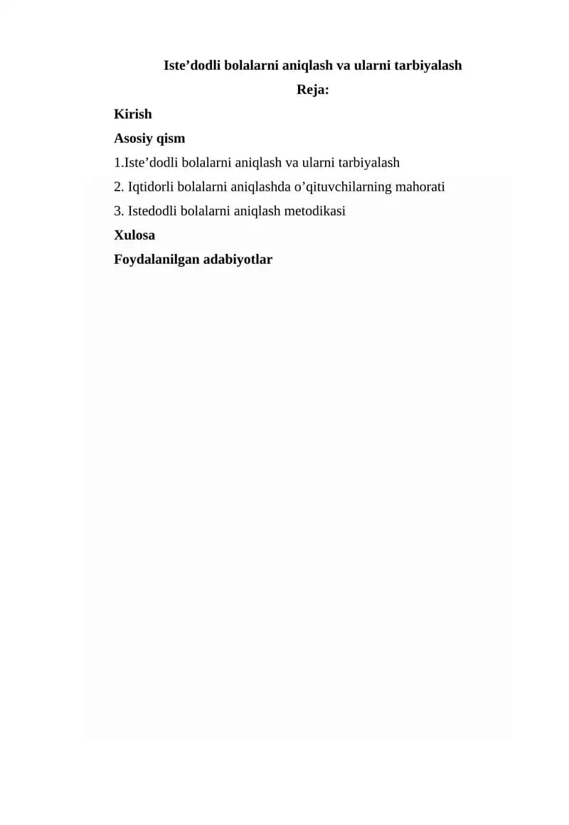 Iste’dodli bolalarni aniqlash va ularni tarbiyalash