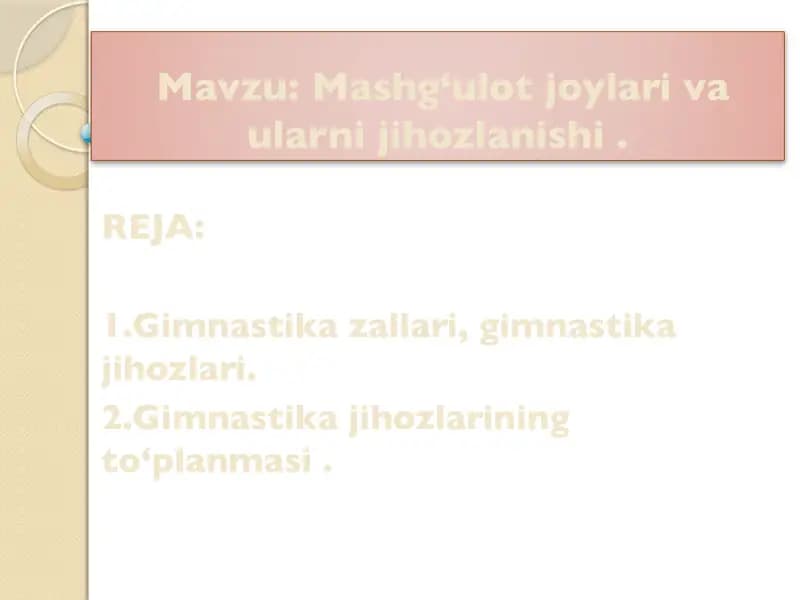 Gimnastika jihozlarining to‘planmasi