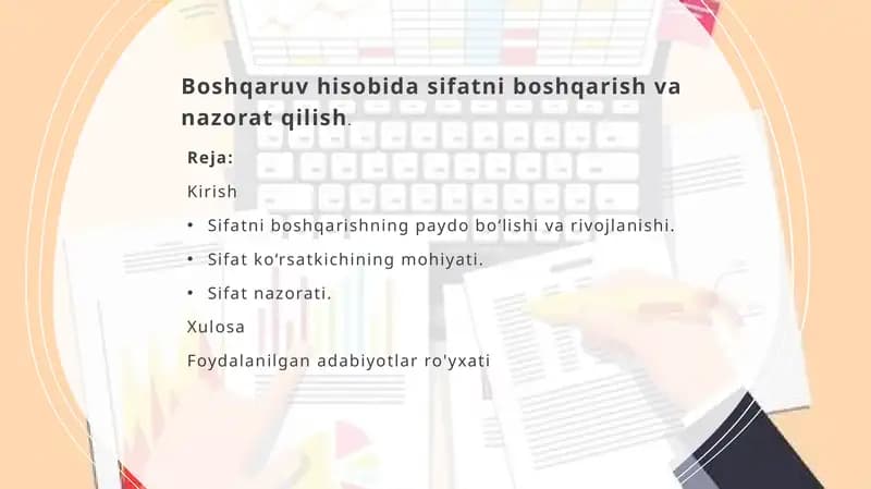 BOSHQARUV HISOBIDA SIFATNI BOSHQARISH VA NAZORAT QILISH