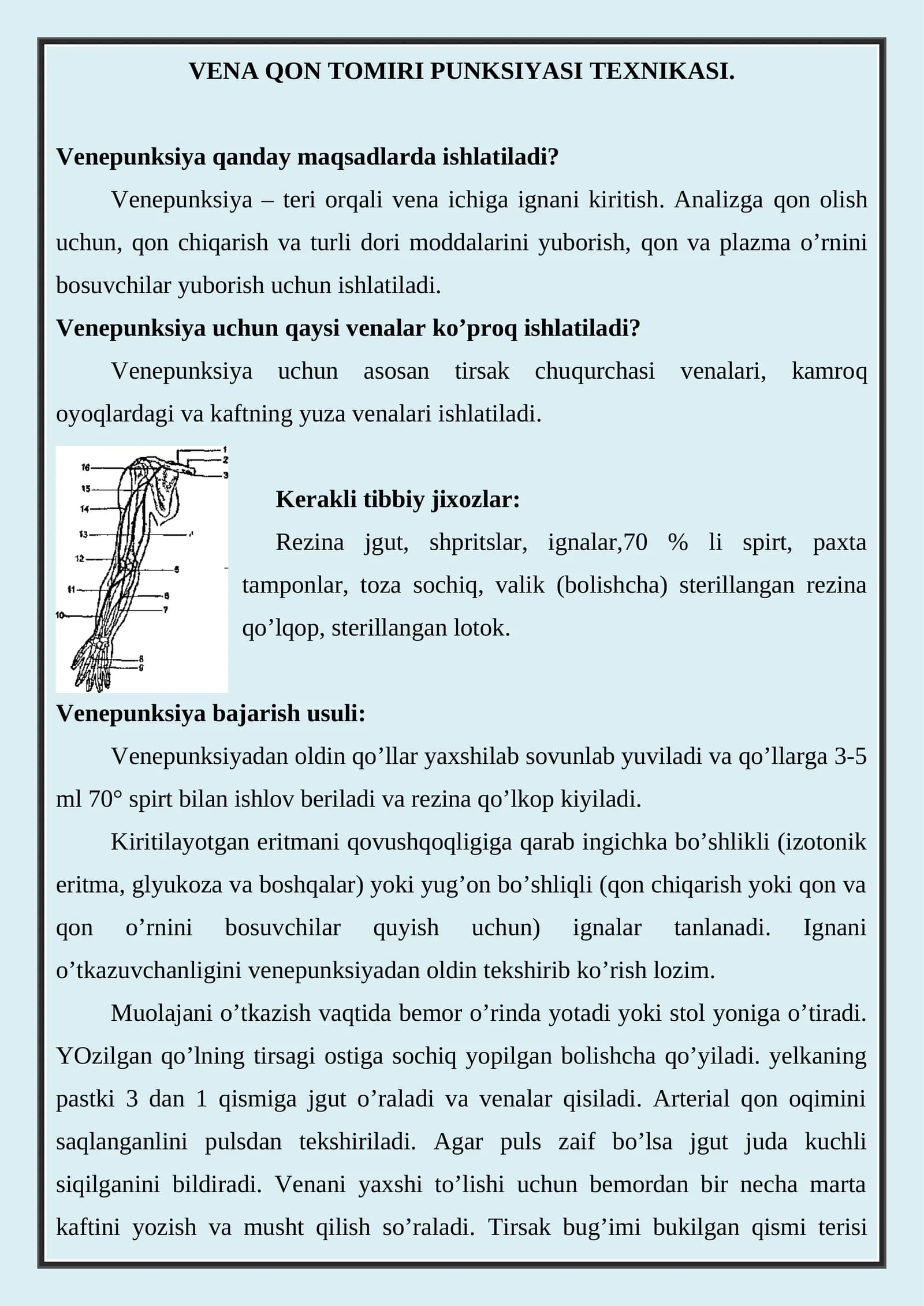 VENA QON TOMIRI PUNKSIYASI TEXNIKASI