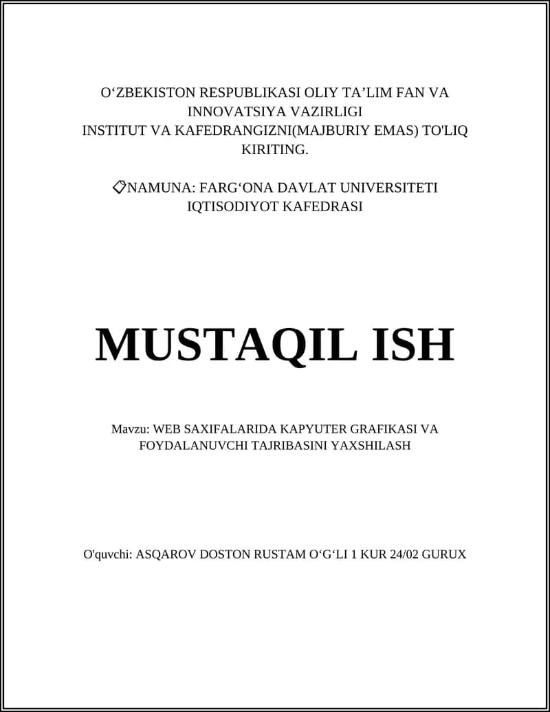 WEB SAXIFALARIDA KAPYUTER GRAFIKASI VA FOYDALANUVCHI TAJRIBASINI YAXSHILASH