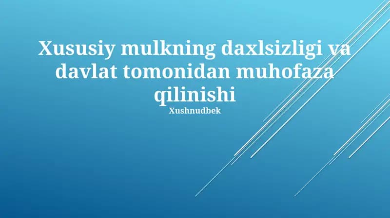 Xususiy mulkning daxlsizligi va davlat tomonidan muhofaza qilinishi