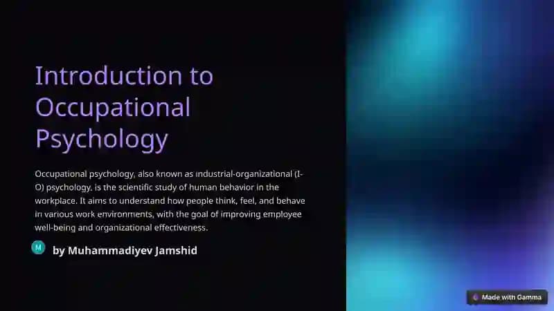 Introduction to Occupational Psychology