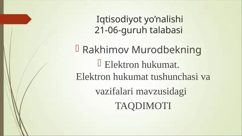 Elektron hukumat.Elektron hukumat tushunchasi va vazifalari