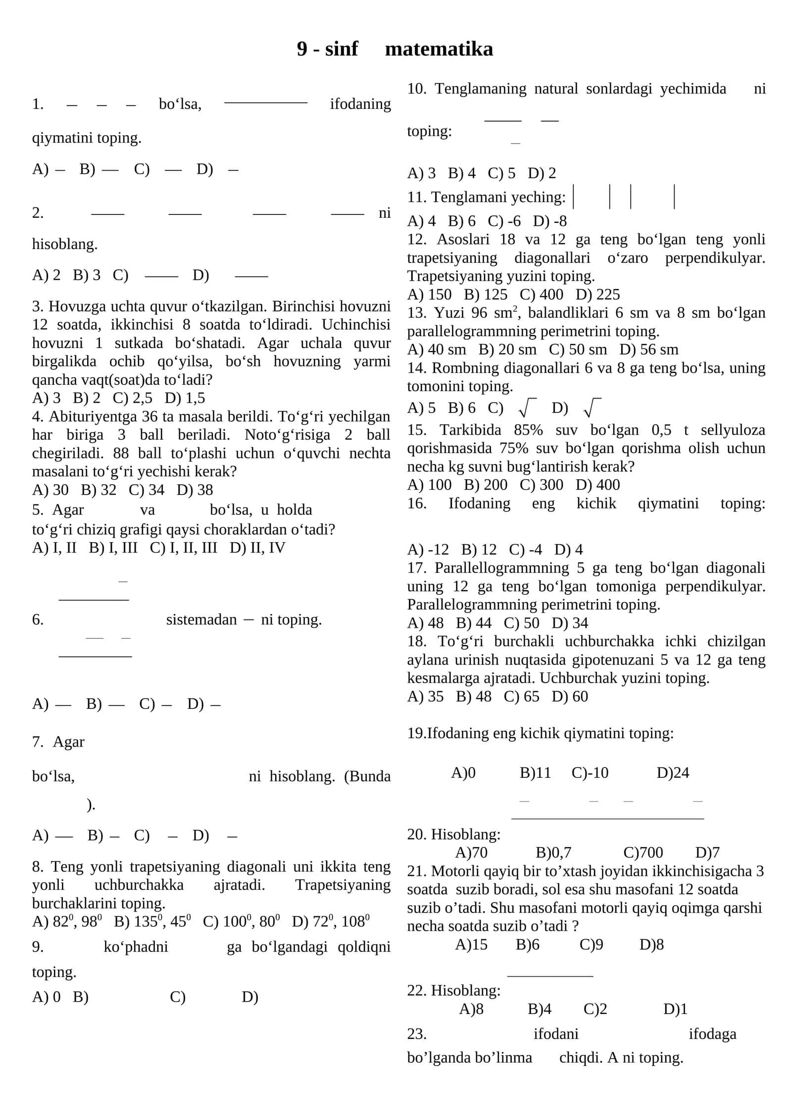 9 - sinf matematika