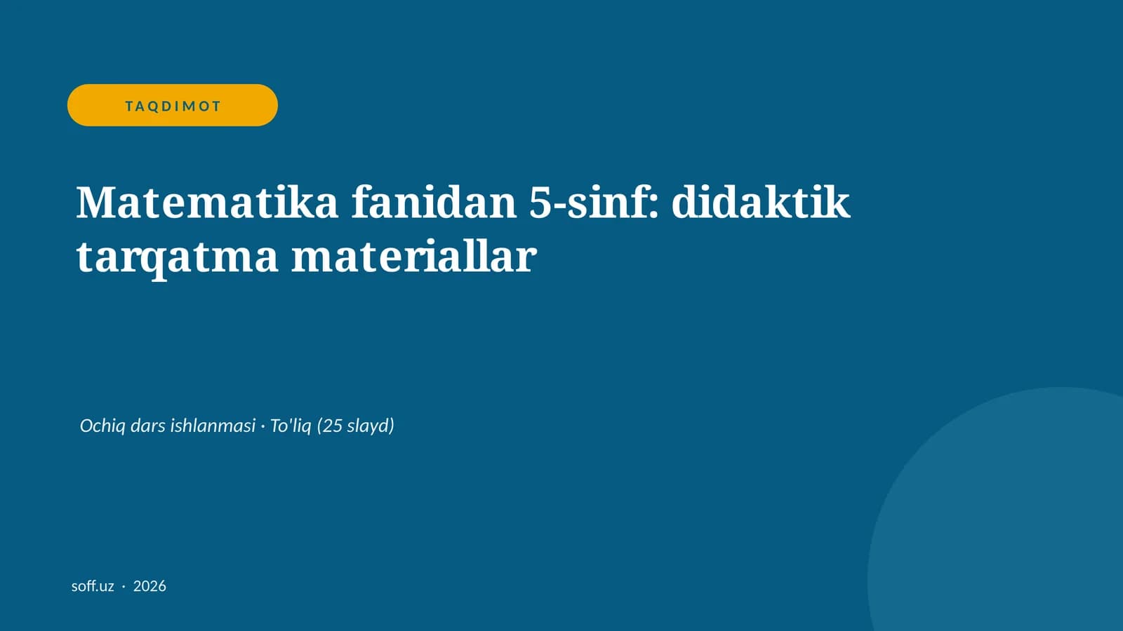 Matematika fanidan 5-sinf: didaktik tarqatma materiallar