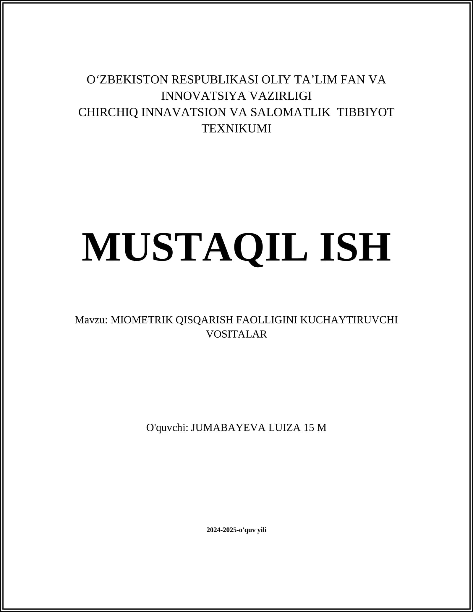 MIOMETRIK QISQARISH FAOLLIGINI KUCHAYTIRUVCHI VOSITALAR